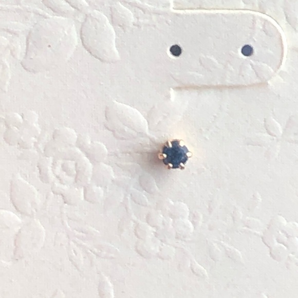 14K Solid Gold, Sapphire Dainty  Stud Earring. - Picture 5 of 12